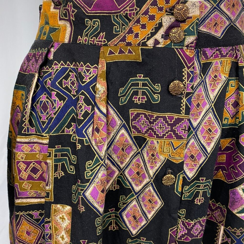 Vintage Nissa 90s moody black geometric bohemian folk midi button-up skirt large - Picture 2 of 6